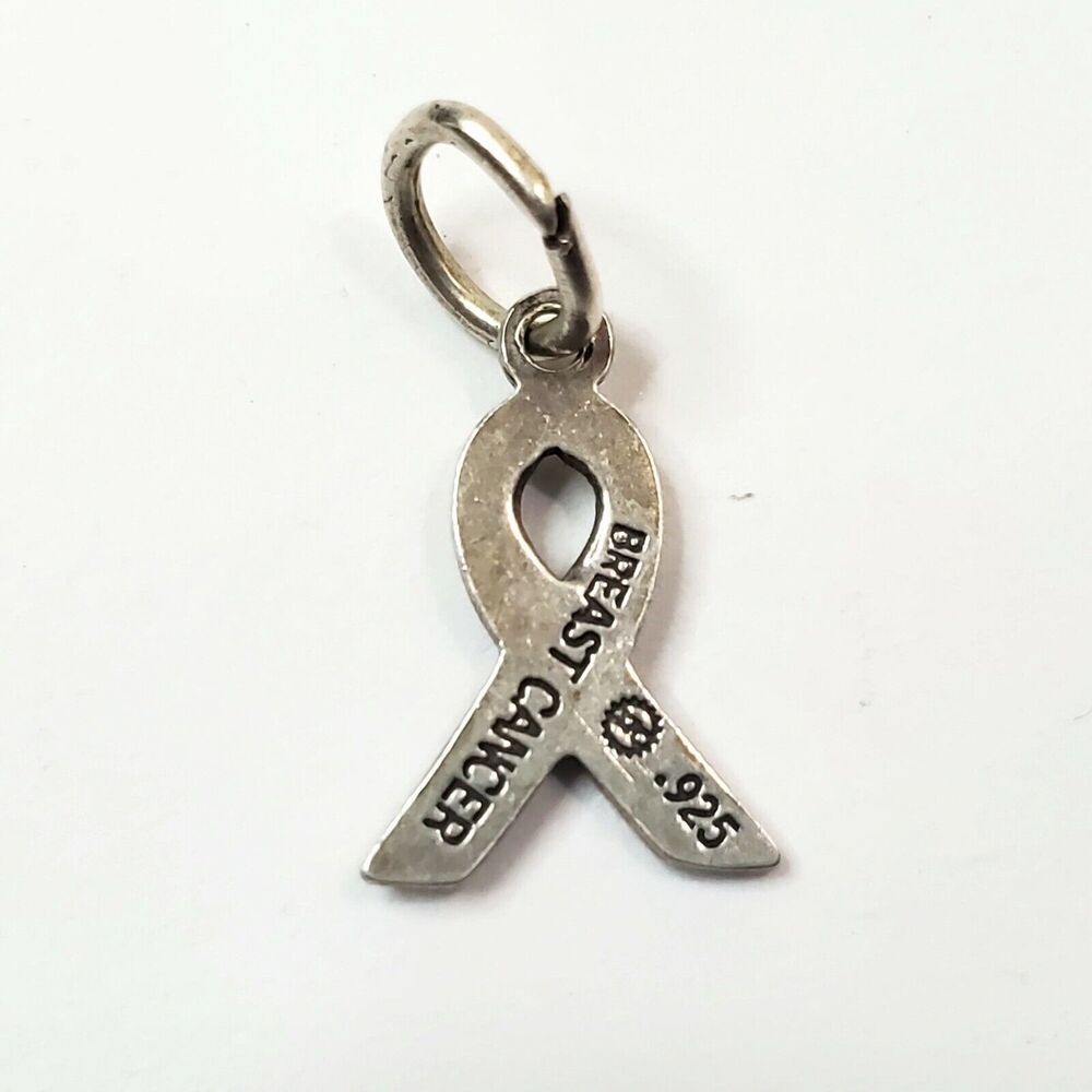 Sterling Silver Breast Cancer Awareness Ribbon Charm Signed SJC - Picture 3 of 3